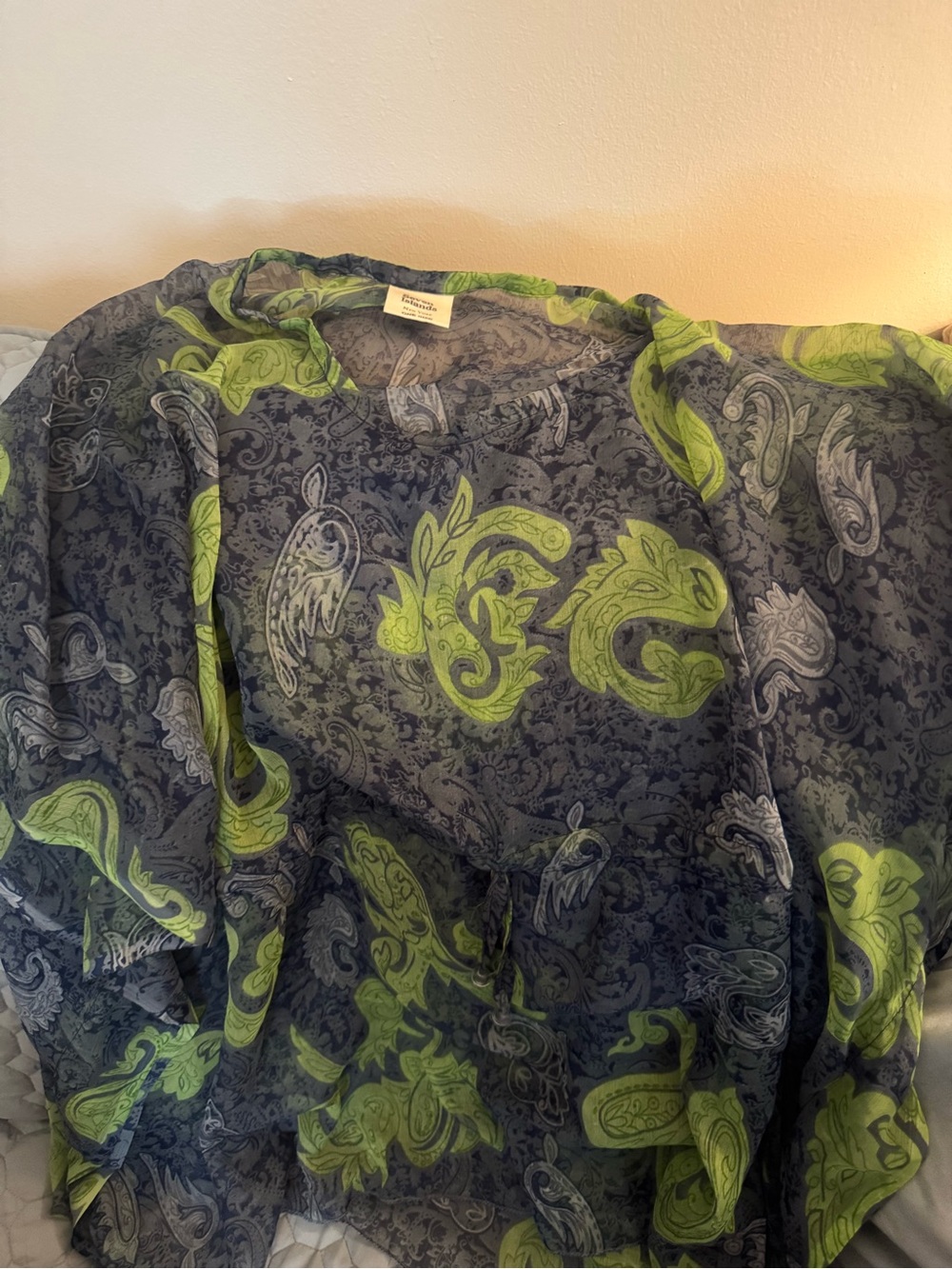 Sheer Paisley Overlay Top in Green and Gray